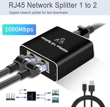 RJ45 Gigabit Ethernet Splitter 1000Mbps LAN Network Internet 1 to 2 Out Adapter