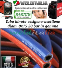 TUBO BINATO IN GOMMA 5 MT. PER CANNELLO OSSIGENO ACETILENE DIAM. 8X15 20 BAR