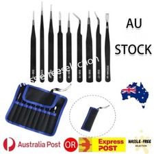 Up To 9pcs ESD Anti-Static Tweezers Stainless Steel Tool Maintenance Protector