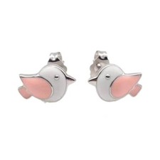 925 sterling silver cute enameled pink bird stud earrings, girl stud earrings