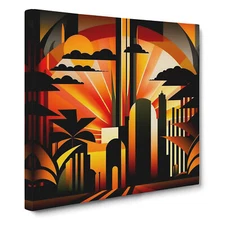 Art Deco Sunset Abstract Expressionism No.1 Canvas Wall Art Print Framed Picture
