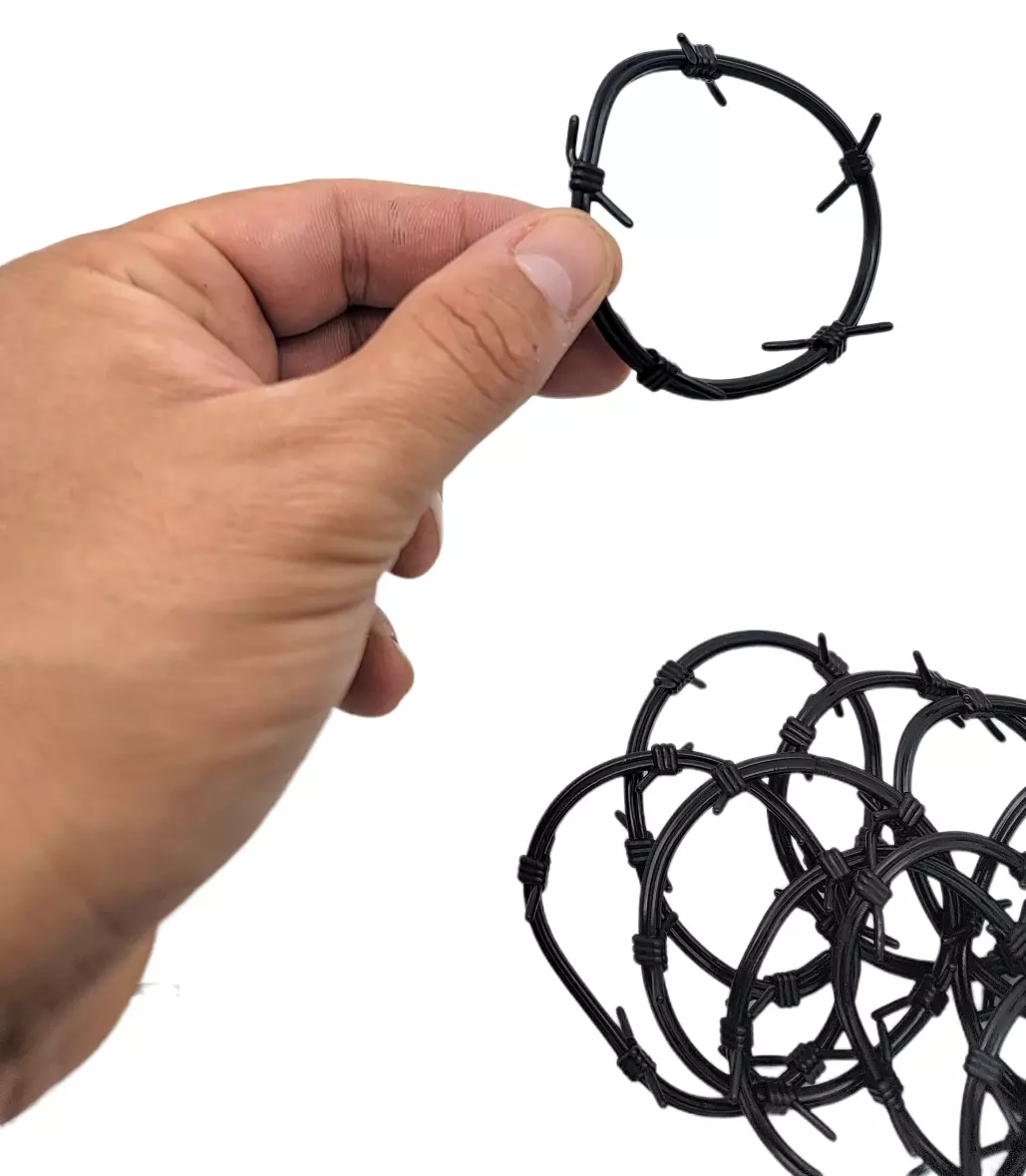 Black Barb Wire Bracelets for Kids (Small Size) Plastic. (12 Pack)