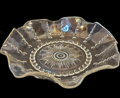 Vintage Federal Columbia Clear Depression Glass Ruffled Edge 10.5" Serving Bowl