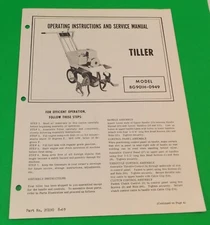 Tiller Model BG901H-0949 Operating Instructions & Service Manual Parts