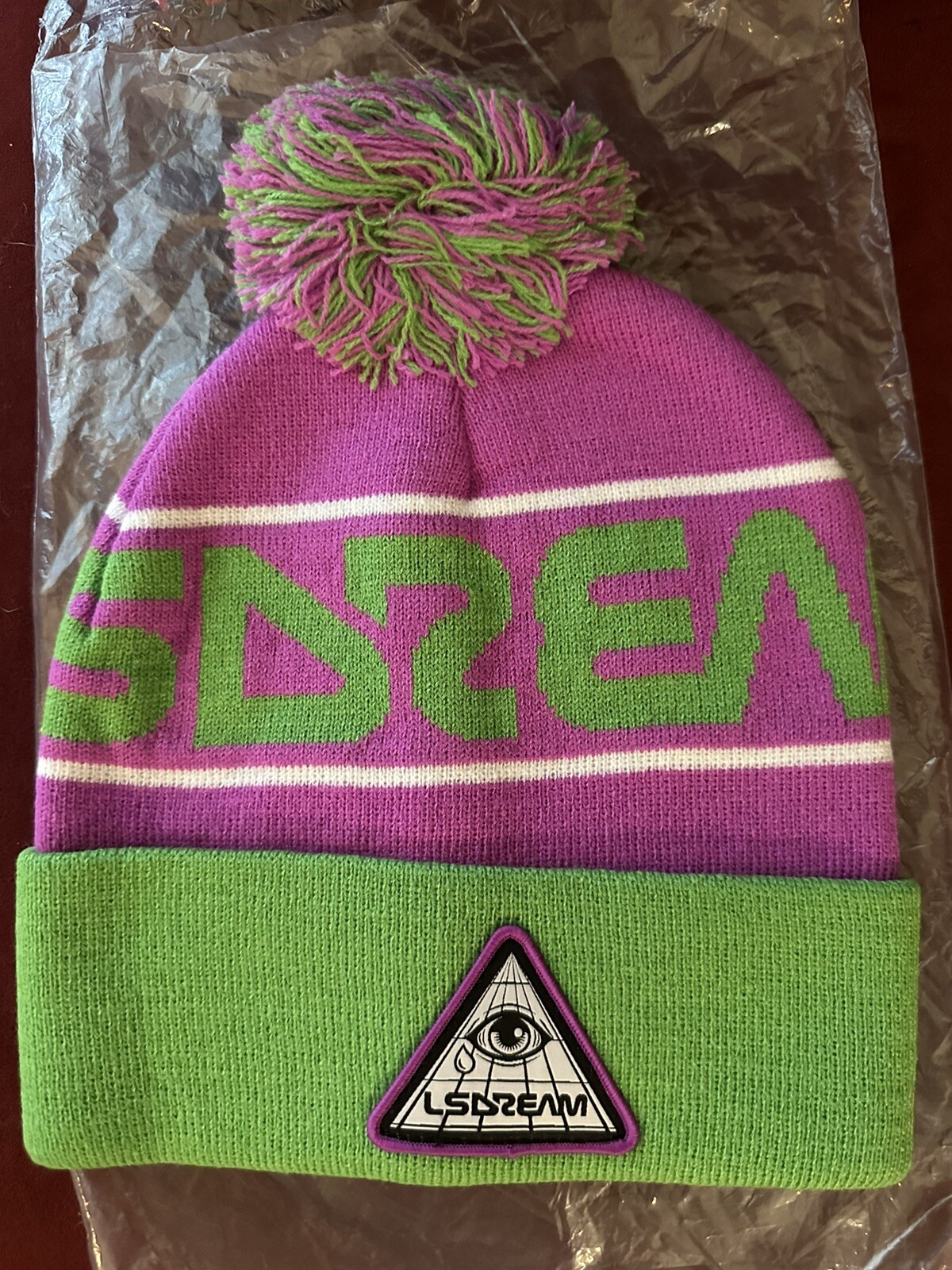 Pom Pom Beanie - Green/Pink