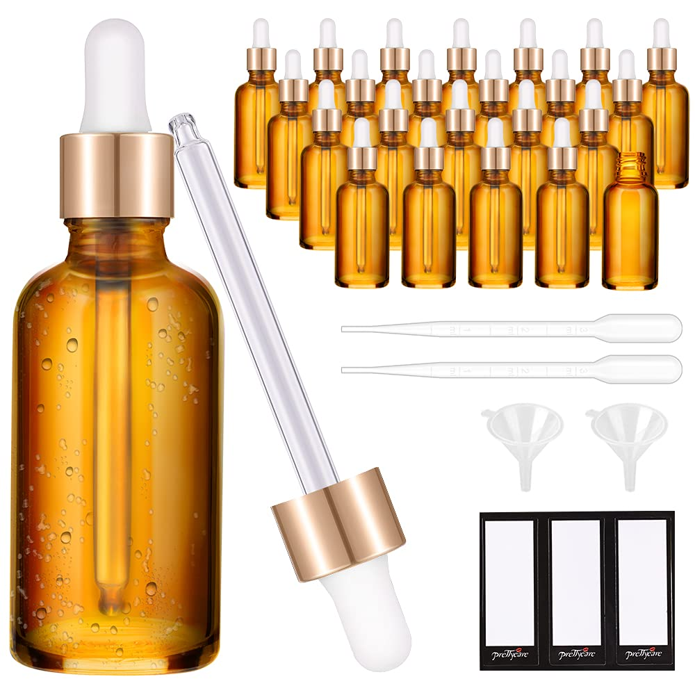 1Oz Glass Dropper Bottle 24 Pack Amber Glass Bottles Empty with 2 Funnels & 2 Lo
