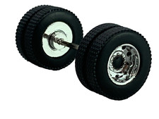 1/64 DCP PARTS CHROME/BLACK 10 HOLE LOW PROFILE WHEEL  TIRE PAIR W/ AXLE