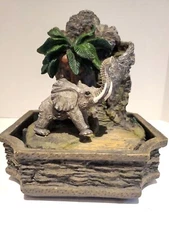 Elephant Palm Tree Tabletop Water Fountain No Pump