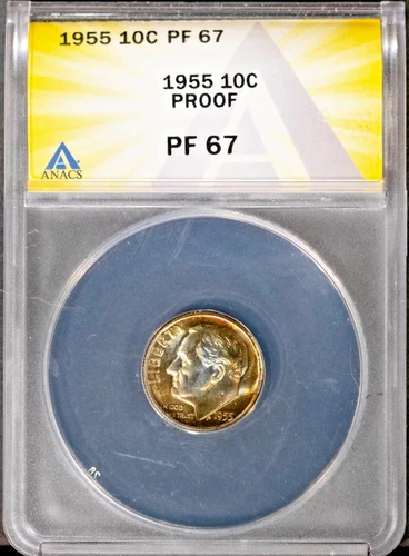 1955 10c Silver Roosevelt Head Dime PF 67 ANACS # 7217428 + Bonus Eye Appeal