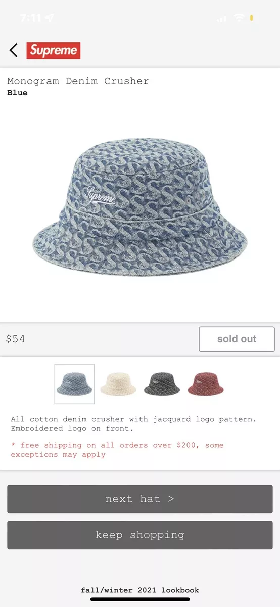 Supreme Monogram Denim Crusher Hat Size M/L -Blue- Confirmed