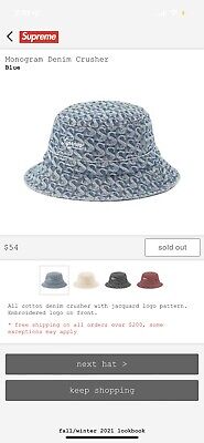 Supreme Monogram Denim Crusher Hat Size M/L -Blue- Confirmed Order Free  Shiping | eBay