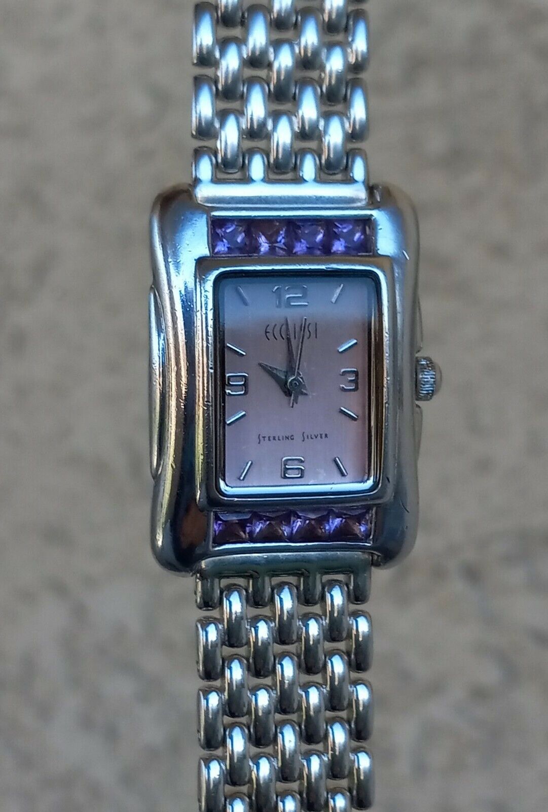 Ecclissi Sterling Silver Amethyst Watch with Panther Bracelet 6.5" WORKING