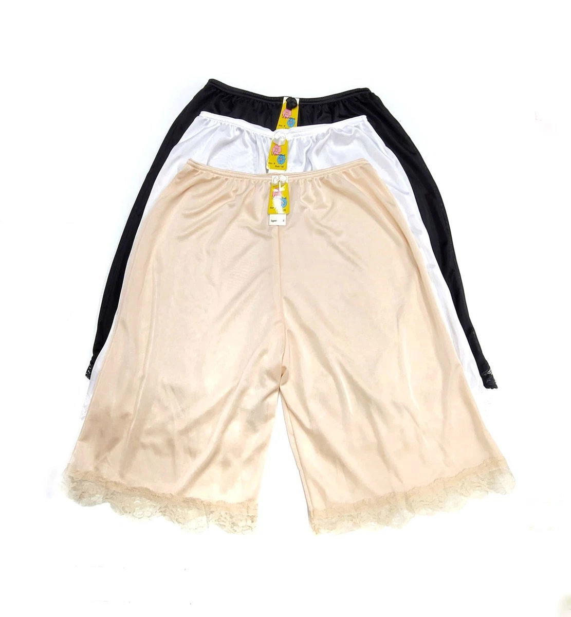 3 Pack Lady Lace Trim Satin Nylon Classic Half Slip Shorts Bloomer