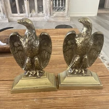 Pair Of Gold Eagle Bookends 8 Inches Heavy American Eagle Statue Brass