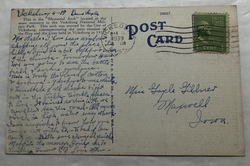 Entrance To National Military Park, Vicksburg, Miss. Postcard (C2) - Picture 2 of 2