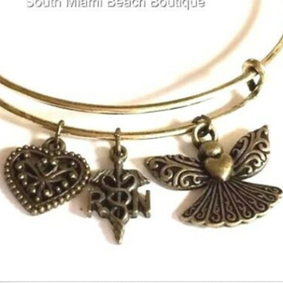 Alternate view of Nursing Caduceus Charm Bracelet Nurse Graduation Gift Angel Gold Plated Usa