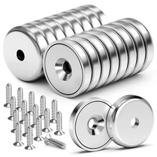 16Pack 40LBS Strong Magnets with Holes,Neodymium Round Cup Magnets with Screws,