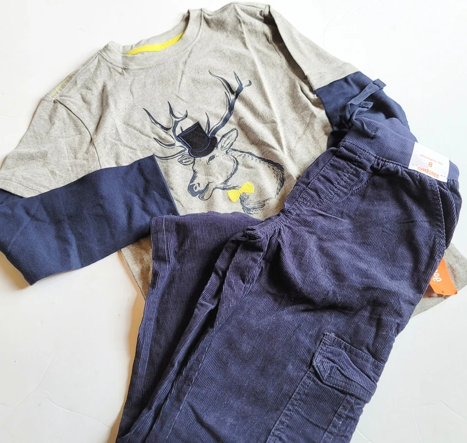 Gymboree 8 "Woodland Party" Elk Double Sleeve Tee Pull on Corduroy Pants NWT - Image 2 of 4