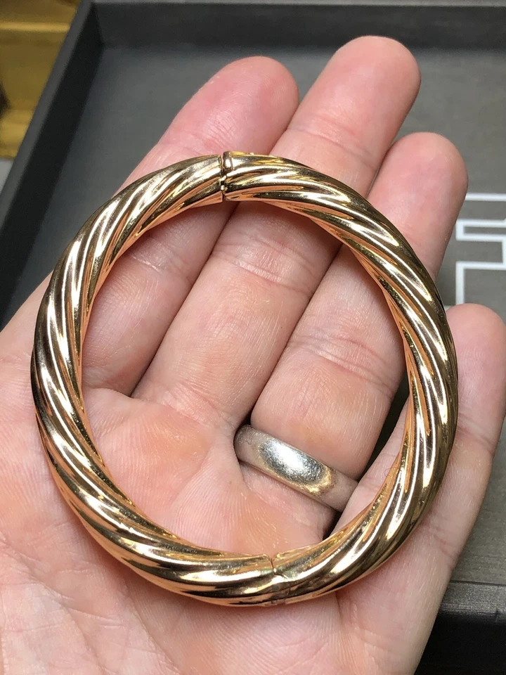 Estate 14K Rose Gold ITALIAN Twist Cable Cuff Bracelet 7” - Image 3 of 3