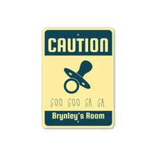 Personalized Baby Room Metal Caution Sign Custom Name Nursery Wall Door Plaque