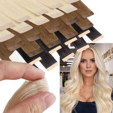 Thick Tape In Remy Human Hair Extensions Remi Skin Weft Full Head 150g 20"22"24"