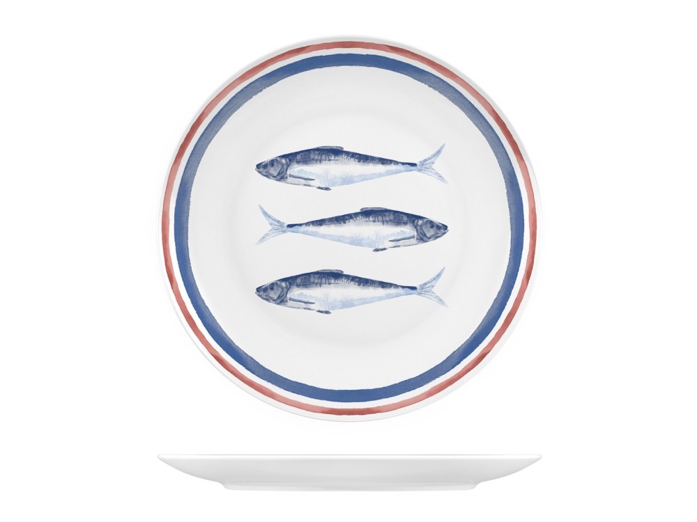 6 Flat Plates Nautica in Decorated Porcelain 27 cm