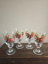 Set Of 4 VTG Embossed Cherry Design Ice Tea/Water Goblets Glasses Glassware 