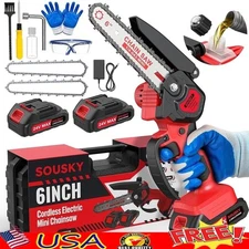 6" Mini Chainsaw Cordless 24V 2000mAh Rechargeable Battery Auto-Oil Tree Cutting