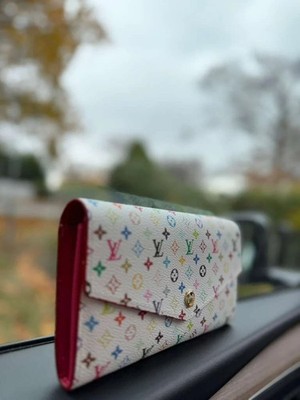小物 LAST PRICE LOUIS VUITTON long wallet Louis Vuitton x Takashi Murakami White Multicolor Sarah Long