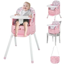 4 in 1 Portable Baby High ChairConvertible Highchair for Babies & Toddlers-Fo...