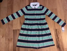 NWT TEA GIRLS GREEN & BLUE STRIPED POLO DRESS SIZE 14 LD9