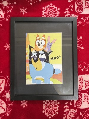 Collectible BLUEY THE DOG Framed Art Print , Lovely OOAK For Bedroom Or Nursery