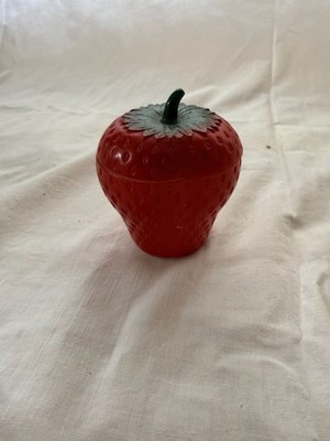 Vintage milk glass painted red strawberry pot with lid jam pot country trinket