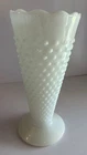 VINTAGE Anchor Hocking Hobnail Milk Glass Vase 9 “ Tall Flared Crimped Edge
