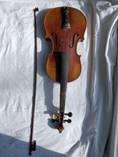 Antique Violin and Weidlich Bow with Mother of Pearl Inlay