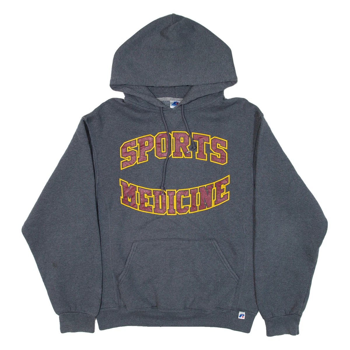 Sweat à Capuche Russell Athletic – Gris, Homme Taille S, Y2K Logo Brodé