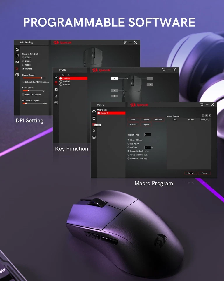 Wireless Gaming Mouse, 54G Lightweight, Tri-Mode 2.4G/USB C Wired/Bluetooth, ... - Image 3 of 4