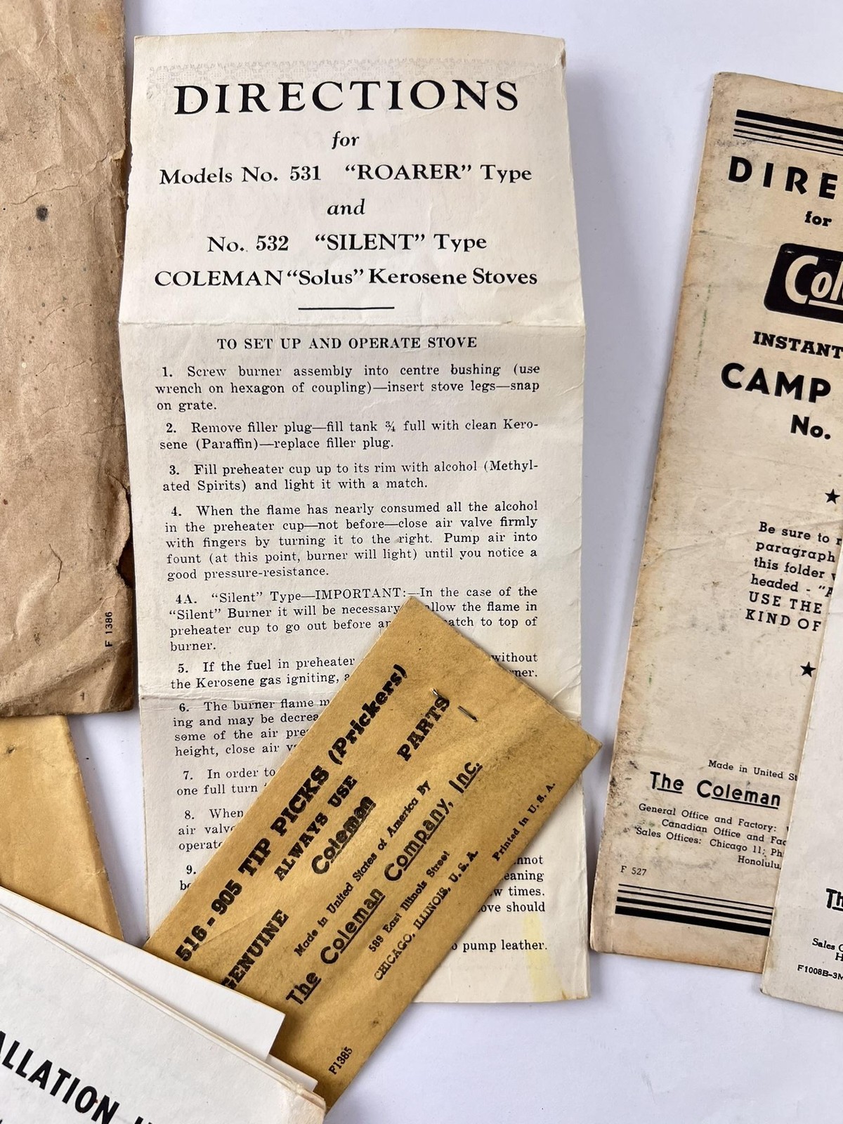 Vintage Coleman Stove Lantern Heater Parts Directions  40s 50s USA Manuals 531
