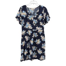 Loft Navy Blue Floral Mini Dress Pockets Cottagecore Fairy Boho Romantic Size 10