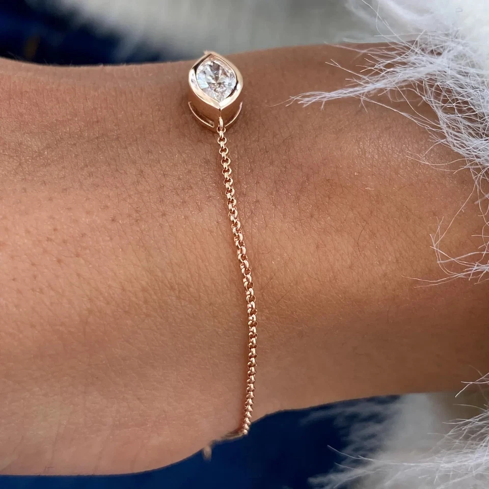 Marquise Lab Grown Diamond Gift for Her Chain Bracelet Solid In 14k Rose Gold - Image 4 of 4