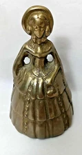 Vintage Solid Brass Bell Victorian Girl Lady Southern Bell in Dress & Bonnet