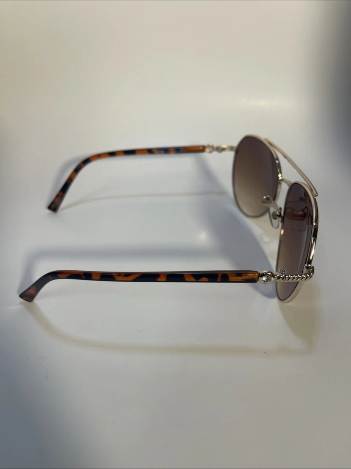 Gafas de sol Pugs Aviator para mujer marrón estampado animal y marco dorado estilo # F4 Foto 3 de 4