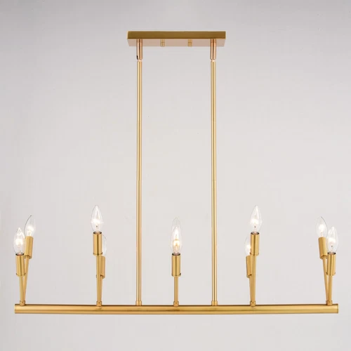 Warwick 32.25-In. W 10 Light Linear Chandelier Natural Brass - Picture 4 of 5