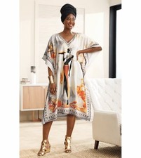 OSFM Ashro White Gold Afrocentric Graphic Tribal Adaeze Caftan