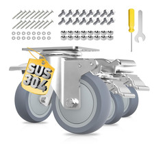 4 Inch Heavy Duty Stainless Steel Casters Set Of 4 Swivel Wheels Brake