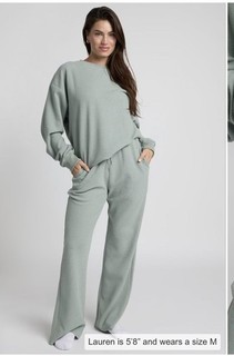 Comfrt Women’s 2pc Knit Cotton Lounge Set Sweatshirt & Pants Logo Green M