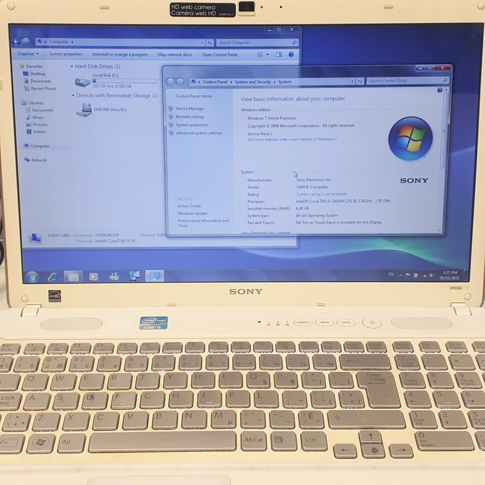 Sony Vaio VPCCB22FD 15.6" Laptop i5-2410M 6GB RAM 640GB HDD Win 7 Home Premium - Image 3 of 4