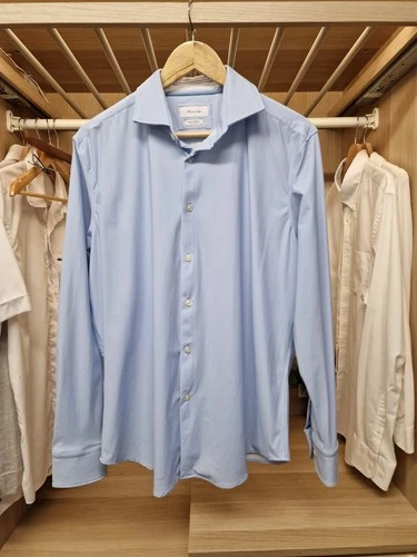 Mens Porter & Ash Shirt Blue Kinetic Stretch Smart Formal Regular Fit Large