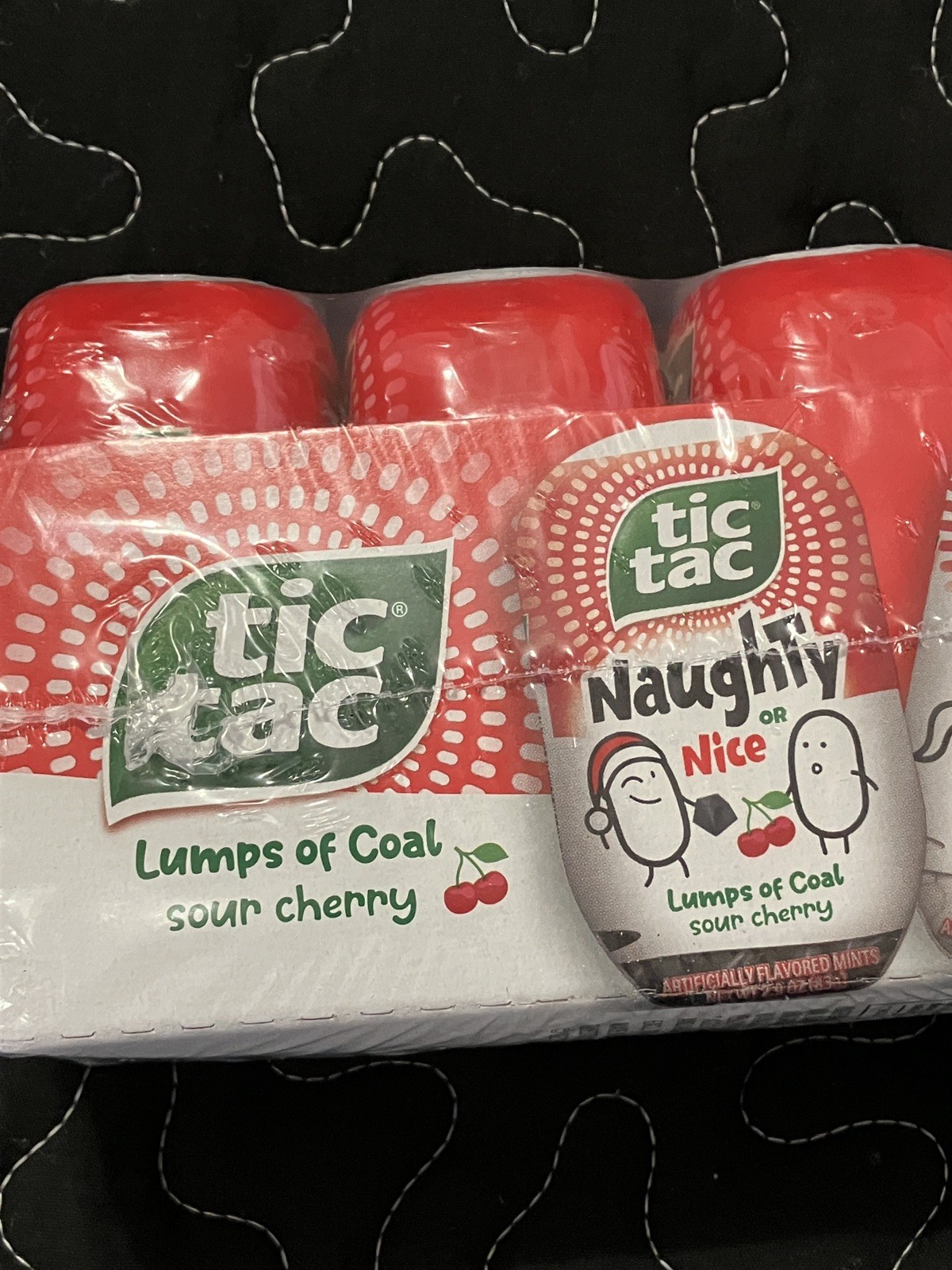Case of 4 Tic Tac Naughty Or Nice Sour Cherry Mints Lumps of Coal Christmas