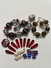 Lot Of Artisan Lampwork Glass Beads Red Blue Brown Gold Handmade